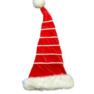 Extra Long Red Santa Claus Christmas Hat White Faux Fur‎ Trim 27" Long Unisex